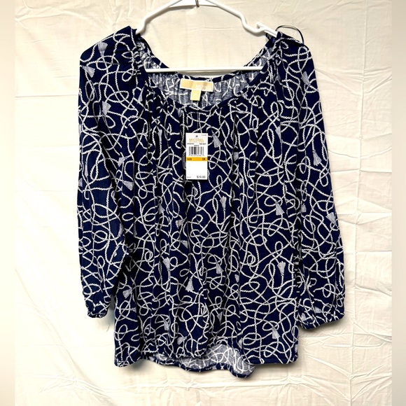 Michael Kors Tops - Michael Kors True Navy Blouse 3/4 Lantern Sleeve Women's 3X Nautical Rope, NWT